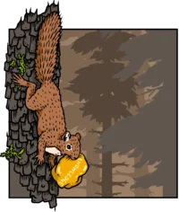 Chippy illustration on the bark of a tree